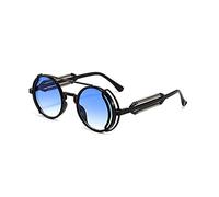 Hai Lan Occhiali da sole retrò Steampunk stile vintage occhiali da sole rotondi telaio in metallo occhiali cerchio occhiali Street Shot Eyewear, Blu, One Size