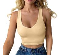 Haibang Canotta Donna Elegante Estive Crop Top Sexy Slim Fit Tank Top Senza Maniche Canottiera Corto Sportiva con Scollo a V Basic Aderente Sottogiacca Moda Maglietta Tinta Unita Shirt