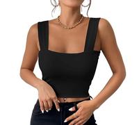 Haibang Canotta Donna Elegante Estive Crop Top Sexy Slim Fit Tank Top Senza Maniche Canottiera Corto Sportiva con Scollo Quadrato Basic Aderente Sottogiacca Moda Maglietta Clubwear Tinta Unita Shirt