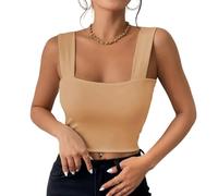 Haibang Canotta Donna Elegante Estive Crop Top Sexy Slim Fit Tank Top Senza Maniche Canottiera Corto Sportiva con Scollo Quadrato Basic Aderente Sottogiacca Moda Maglietta Clubwear Tinta Unita Shirt