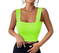Haibang Canotta Donna Elegante Estive Crop Top Sexy Slim Fit Tank Top Senza Maniche Canottiera Corto Sportiva con Scollo Quadrato Basic Aderente Sottogiacca Moda Maglietta Clubwear Tinta Unita Shirt