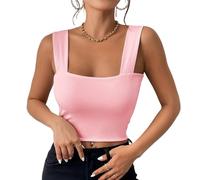 Haibang Canotta Donna Elegante Estive Crop Top Sexy Slim Fit Tank Top Senza Maniche Canottiera Corto Sportiva con Scollo Quadrato Basic Aderente Sottogiacca Moda Maglietta Clubwear Tinta Unita Shirt