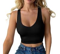 Haibang Canotta Donna Elegante Estive Crop Top Sexy Slim Fit Tank Top Senza Maniche Canottiera Corto Sportiva con Scollo a V Basic Aderente Sottogiacca Moda Maglietta Tinta Unita Shirt