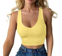 Haibang Canotta Donna Elegante Estive Crop Top Sexy Slim Fit Tank Top Senza Maniche Canottiera Corto Sportiva con Scollo a V Basic Aderente Sottogiacca Moda Maglietta Tinta Unita Shirt