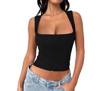Haibang Canotta Donna Elegante Estive Tank Top Sportiva Sexy Slim Fit Crop Top Senza Maniche Canottiera Corto con Scollo Quadrato Basic Aderente Camicia Casual Elasticizzata Maglietta Moda Y2K Shirt