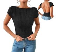 Haibang Top Donna Schiena Nuda Sexy Slim Fit Y2k Crop Top Girocollo Maglietta Estiva Elegante Camicie Manica Corta Basic Backless T-Shirt Tinta Unita Canotta Moda Casual Streetwear Clubwear