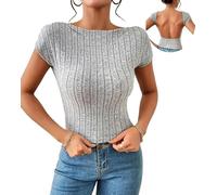 Haibang Top Donna Schiena Nuda Sexy Slim Fit Y2k Crop Top Girocollo Maglietta Estiva Elegante Camicie Manica Corta Basic Backless T-Shirt Tinta Unita Canotta Moda Casual Streetwear Clubwear