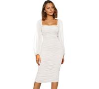 Haibang Vestito Donna Elegante Maniche Lunghe Abiti da Cerimonia con Scollo Quadrato Aderente Abito da Sera Lungo Sexy Vestito Tubino per Cocktail Party Feste Ballo Festa Autunno e Inverno