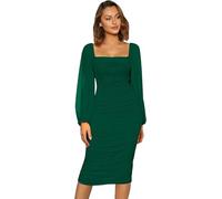 Haibang Vestito Donna Elegante Maniche Lunghe Abiti da Cerimonia con Scollo Quadrato Aderente Abito da Sera Lungo Sexy Vestito Tubino per Cocktail Party Feste Ballo Festa Autunno e Inverno