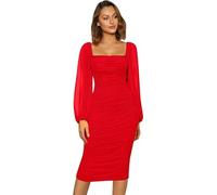 Haibang Vestito Donna Elegante Maniche Lunghe Abiti da Cerimonia con Scollo Quadrato Aderente Abito da Sera Lungo Sexy Vestito Tubino per Cocktail Party Feste Ballo Festa Autunno e Inverno