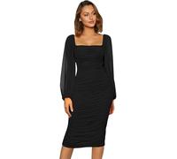 Haibang Vestito Donna Elegante Maniche Lunghe Abiti da Cerimonia con Scollo Quadrato Aderente Abito da Sera Lungo Sexy Vestito Tubino per Cocktail Party Feste Ballo Festa Autunno e Inverno