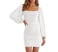 Haibang Vestito Donna Elegante Maniche Lunghe Abiti da Cerimonia con Scollo Quadrato Aderente Mini Abito da Sera Sexy Vestito Tubino per Cocktail Party Ballo Festa Casual Autunno e Inverno