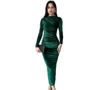 Haibang Vestito Donna Elegante Maniche Lunghe Aderente Abito Lungo in Velluto Sexy Tubino Bodycon Midi Vestito Vintage Abito da Cocktail per Cerimonie Sera Festa Discoteca Party Club Casual