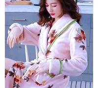HAIBI Donna Accappatoio Vestaglie，Signore Stampa Fiore Ispessire Flanella Kimono Accappatoio Vestaglia Inverno Caldo Corallo Pile Sleepwear Nightwear Homewear,XL