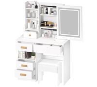 Haibinsuo Tavolo da toeletta grande specchio scorrevole illuminato con colori e luminosità regolabili, tavolo da trucco per camera da letto, 5 cassetti, portaoggetti nascosto, design in legno massello