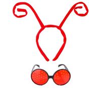 HAICN Set di 2 antenne rosse a farfalla e occhiali da insetto con antenna a forma di ape, fascia per capelli con lenti a nido d'ape, per feste di laurea, feste in costume