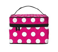 HAICOM Beauty case organizer, grande borsa da viaggio con stampa a nastro rosa con cerniera, per donne e truccatori, borsa quadrata portatile, Big White Dot, Taglia unica