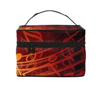 HAICOM Beauty case organizer, grande borsa da viaggio con stampa a nastro rosa con cerniera, per donne e truccatori, borsa quadrata portatile, Nota musicale Fiamma Rossa, Taglia unica