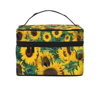HAICOM Beauty case organizer, grande borsa da viaggio con stampa a nastro rosa con cerniera, per donne e truccatori, borsa quadrata portatile, Molti bellissimi girasoli., Taglia unica