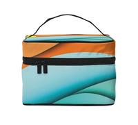 HAICOM Beauty case organizer, grande borsa da viaggio con stampa a righe con cerniera per donne e truccatori, borsa quadrata portatile, Tramonto e alba con mare oceano, Taglia unica