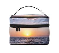 HAICOM Beauty case organizer, grande borsa da viaggio con stampa a righe con cerniera per donne e truccatori, borsa quadrata portatile, Vista Spiaggia, Taglia unica