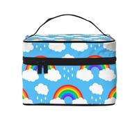 HAICOM Beauty case organizer, grande borsa da viaggio con stampa artistica Happy Thanksgiving Art con cerniera per donne e truccatori, borsa quadrata portatile, Rainbow Clouds - Goccia di pioggia,