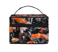 HAICOM Beauty case organizer, grande borsa da viaggio con stampa di caramelle rosa, con cerniera, per donne e truccatori, borsa quadrata portatile, Pesci di carpa fantasia giapponese, Taglia unica