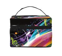 HAICOM Beauty case organizer, grande borsa da viaggio con stampa di conchiglie, stelle marine, sabbia, borsa per cosmetici con cerniera, per donne e truccatori, borsa quadrata portatile, Musica