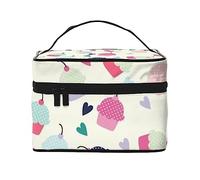 HAICOM Beauty case organizer, grande borsa per cosmetici con stampa di uova di Pasqua con cerniera, per donne e truccatori, borsa quadrata portatile, Cupcake Candy Hearts Sweet, Taglia unica