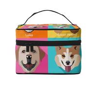 HAICOM Beauty case organizer, grande gatto e cane, bulldog, beagle, labrador, stampato, borsa cosmetica da viaggio con cerniera, per donne e truccatori, borsa quadrata portatile, La razza canina,