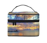 HAICOM Beauty case organizer, grande strada autostradale nel deserto stampato paesaggio borsa cosmetica da viaggio con cerniera per donne e truccatori borsa quadrata portatile, Rumbling Oceano Palme,
