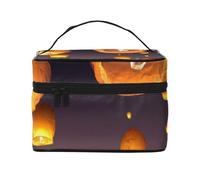 HAICOM Beauty case organizer, grande strada autostradale nel deserto stampato paesaggio borsa cosmetica da viaggio con cerniera per donne e truccatori borsa quadrata portatile, Lanterne volanti
