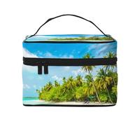 HAICOM Beauty case organizer, grande strada autostradale nel deserto stampato paesaggio borsa cosmetica da viaggio con cerniera per donne e truccatori borsa quadrata portatile, isola con spiaggia