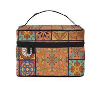 HAICOM Beauty case organizer, grande strada autostradale nel deserto stampato paesaggio borsa cosmetica da viaggio con cerniera per donne e truccatori borsa quadrata portatile, Gruppo di geometriche
