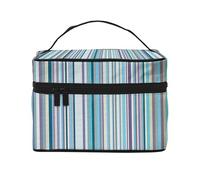 HAICOM Beauty case organizer, grande strada autostradale nel deserto stampato paesaggio borsa cosmetica da viaggio con cerniera per donne e truccatori borsa quadrata portatile, Strisce verticali.,