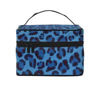 HAICOM Beauty case organizer, grande strada autostradale nel deserto stampato paesaggio borsa cosmetica da viaggio con cerniera per donne e truccatori borsa quadrata portatile, Pelle di leopardo