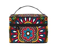 HAICOM Beauty case organizer, grande strada autostradale nel deserto stampato paesaggio borsa cosmetica da viaggio con cerniera per donne e truccatori borsa quadrata portatile, Unico Foglia Fiore