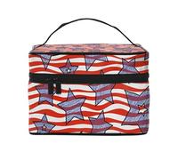 HAICOM Beauty case organizer, grande strada autostradale nel deserto stampato paesaggio borsa cosmetica da viaggio con cerniera per donne e truccatori borsa quadrata portatile, Stelle e strisce