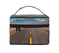 HAICOM Beauty case organizer, grande strada autostradale nel deserto stampato paesaggio borsa cosmetica da viaggio con cerniera per donne e truccatori borsa quadrata portatile, Strada autostradale nel