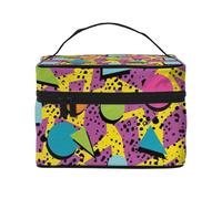HAICOM Beauty case organizer, grande strada autostradale nel deserto stampato paesaggio borsa cosmetica da viaggio con cerniera per donne e truccatori borsa quadrata portatile, Memphis colorato,