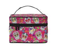 HAICOM Beauty case organizer, grandi infradito calligrafia, scarpe da spiaggia stampate, borsa da viaggio con cerniera, per donne e truccatori, borsa quadrata portatile, Teschio e foglie verdi, Taglia
