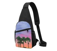 HAICOM Borsa a tracolla con stampa con etichetta estiva, piccola borsa a tracolla casual divertente per donne e uomini, adatta per viaggi e sport, Tramonto Nuvole Colorate Palma, Taglia unica