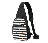 HAICOM Borsa a tracolla con stampa di palme, piccola borsa a tracolla casual divertente per donne e uomini, adatta per viaggi, sport, corsa, Righe a pois arcobaleno in bianco e nero, Taglia unica