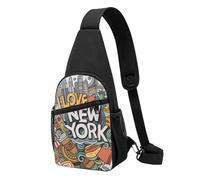 HAICOM Borsa a tracolla con stampa geometrica, piccola borsa a tracolla casual divertente per donne e uomini, adatta per viaggi, sport, corsa, Cartone animato carino New York tema americano arte,