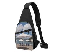 HAICOM Borsa a tracolla con stampa sferica, piccola borsa a tracolla casual divertente per donne e uomini, adatta per viaggi, sport, corsa, La spiaggia sotto le nuvole bianche, Taglia unica