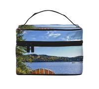HAICOM BrilliantYAN - Beauty case da viaggio con cerniera, grande, con stampa rossa, per donne e truccatori, borsa quadrata portatile, Spiaggia e Paesaggio marino, Taglia unica