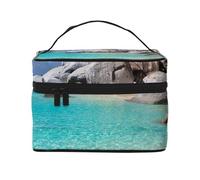 HAICOM BrilliantYAN - Beauty case da viaggio con cerniera, grande, con stampa rossa, per donne e truccatori, borsa quadrata portatile, Pietre Blu Mare Oceano Alba Montagna, Taglia unica