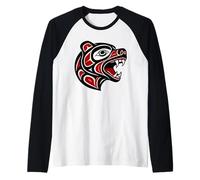 Haida - Orsetto Indigeno del Pacifico Nord-Occidentale, Design Tribale Maglia con Maniche Raglan