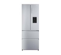 Haier French Door HFR5719EWMG - Frigorifero congelatore, senza gelo, facile accesso, per risparmiare fino al 30% di energia/70 cm di larghezza/dispenser per acqua MyZonePlus/effetto acciaio INOX