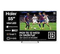 Haier QD MiniLED 4K UHD H55M80FUX - 55", Smart TV, Google TV, Dolby Atmos y Dolby Vision, HDR 10, Google Assistant, Procesador Quad Core, Bluetooth 5.2, DBX TV, HDMI 2.1 x 4, 2+32 GB, Sin Marcos, 2025